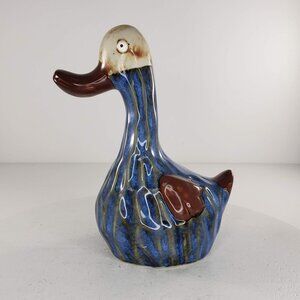 Burnished Blue Glaze Duck Goose Bird Art Pottery Figurine